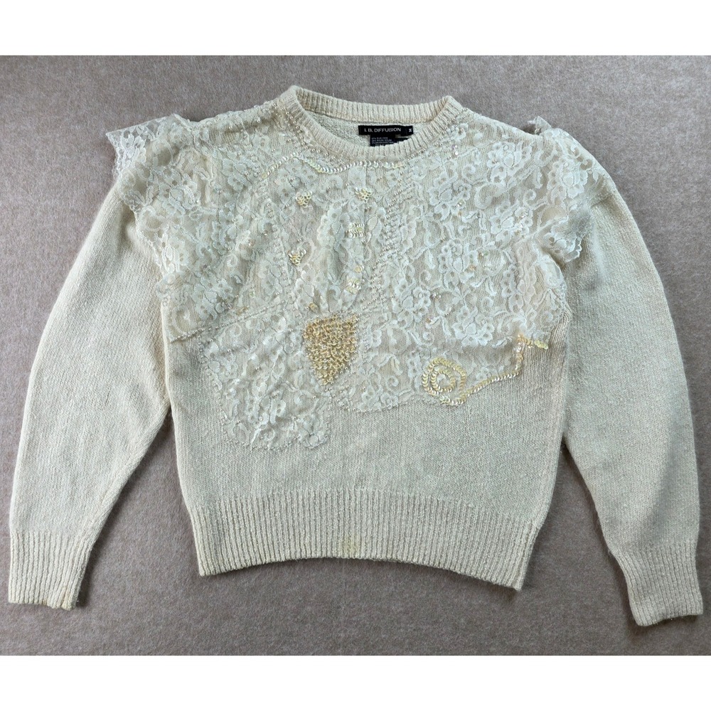 Vintage‎ Silk Angora Lace Knit Sweater Sz M Fairy Angel Y2K Whimsigoth Ethereal